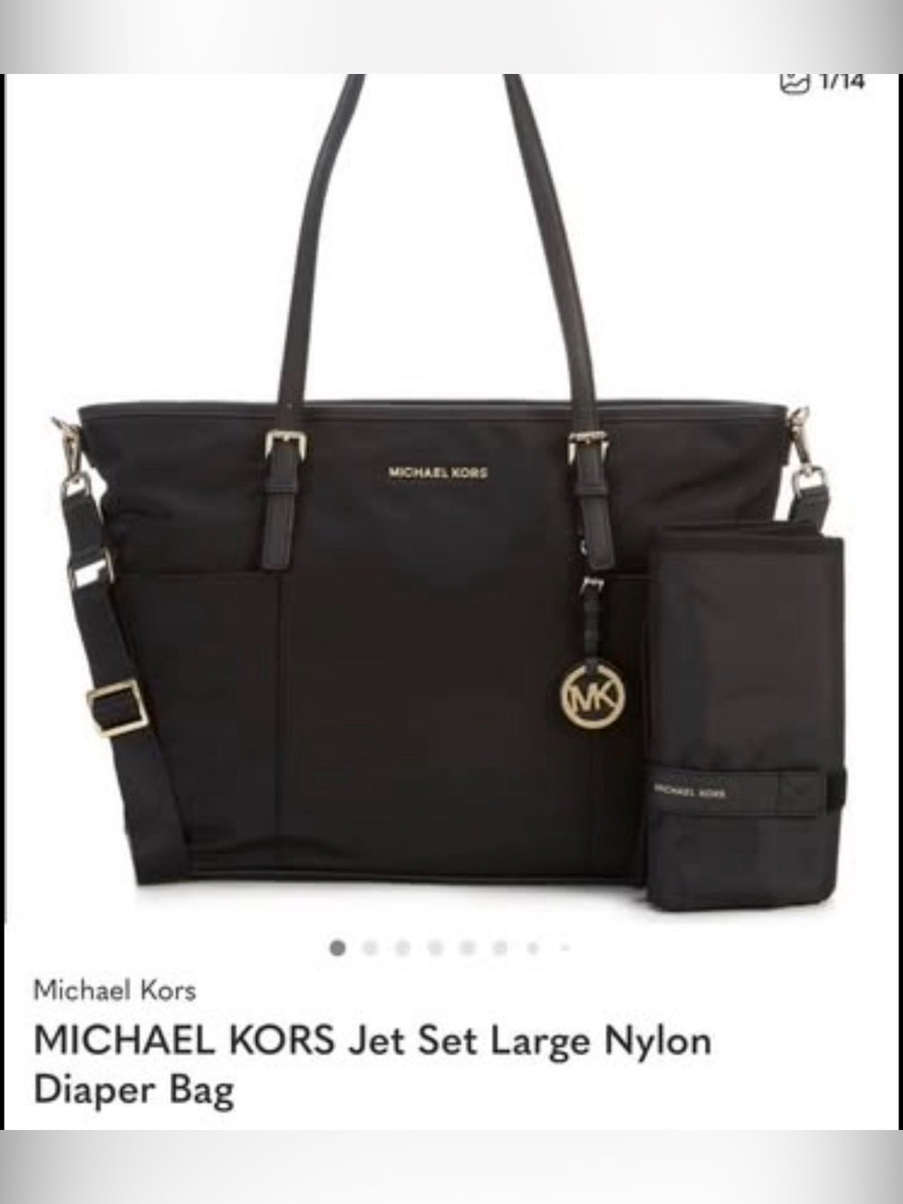 Michael Kors Black Jet Set Nylon Duffel Tote with MK Charm
